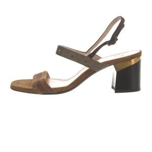 Lanvin Brown and Olive Suede Two-Strap Slingback Block Heel